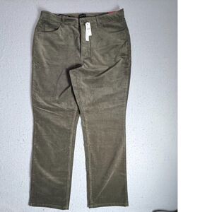 Talbots Corduroy Olive Green Curvy High Waist Straight Leg Full Length Sz 16 NWT